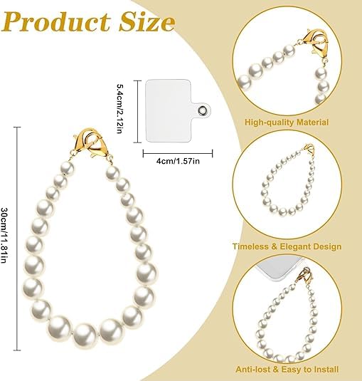 Image of KHOLAD White Bow Phone Chain Crossbody Pearl Strap | 2in1 Wrist & Shouler Crossbody Lanyard | Pearl Beads Charms Chain with Phone Tether Patches | Compatible with Most Phones, Bag, Purse