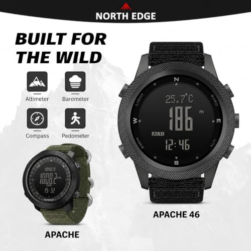 Image of NORTH EDGE APACHE-46 Digital Sports Watch for Men - Military Tactical Survival Watch with Compass, Temperature, Steps Tracker