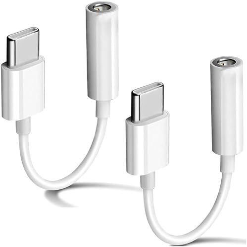 2 pack USB-C to 3.5mm Headphone Jack Adapter, White, 2 Pack Audio Jack for Type c Mobile phones,Tablets and type-c Laptop