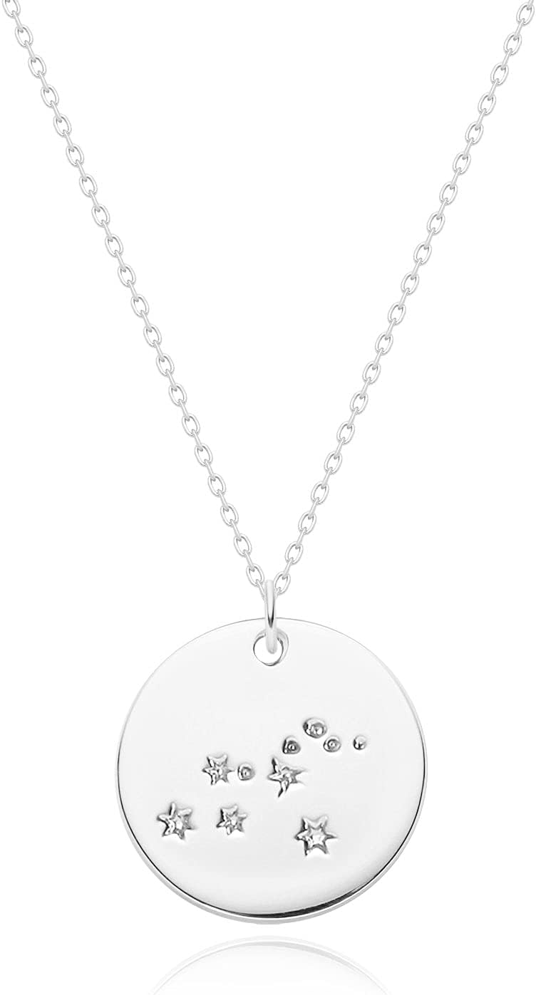 MEVECCO Gold Necklace Coin Disc Zodiac 12 Constellation Star Connected Engraved Horoscope Sign Astrology Pendant 18K Gold Plated Chain Dainty Personalized Simple Jewelry