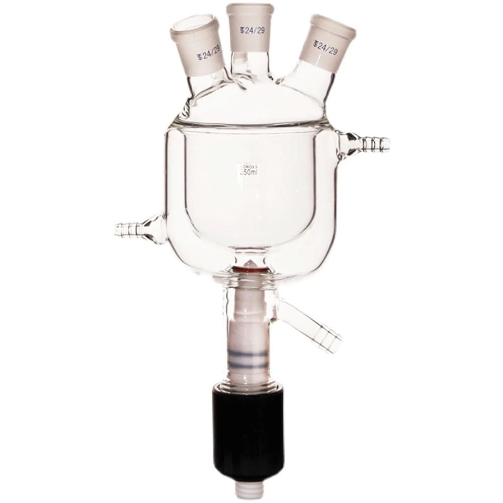 matraz de fondo redondo， Botella de reacción de vidrio borosilicato de doble capa con tres cuellos, 250/500/1000/2000 ml(250ml)