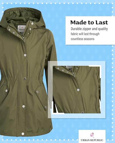 Image of URBAN REPUBLIC Girls Rain Jacket - Lightweight Slicker Shell Rain Coats for Girls Hooded Windbreaker Kids Raincoat