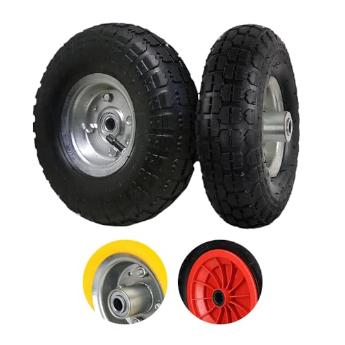 Set of 2 Pneumatic Sack Truck Tyres - 10 Replacement Wheels For Wheelbarrows Garden Carts Sack/Hand Trucks Trolleys Utility Wagons - 4.1/3.5-4 Emergency Tyre | Heavy Duty Rubber Easy Install