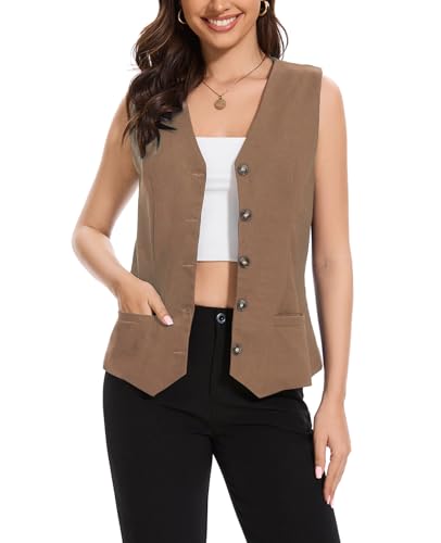 MINTLIMIT Vest for Women V Neck Lightweight Work Cropped Sleeveless Jacket Linen Vests Women4