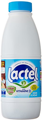 Lactel U.H.T - Botella de leche de media crema, 1 litro