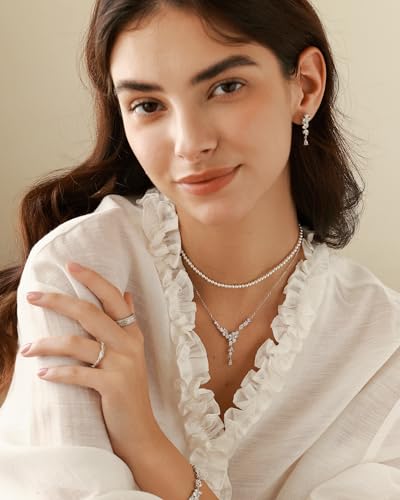 Parure forme fleur pour épouse collier et bracelet brillants - 4