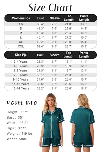 Image of Girls & Womens Satin Pajamas Set, Silk Button-Down Sleepwear 2 Piece Nightwear, 3 Years - Women XXL