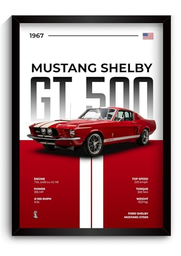 Image of Shelby Mustang Poster | Framed A4 Sized (31 x 23 cm) | Shelby Mustang GT 500 Car Posters for Wall, Gift for Boys | Supercar Frames | Poster Sportscar Frame | Car Posters for Wall, Bedroom, Hostel, Study Room, Desk (F 084)