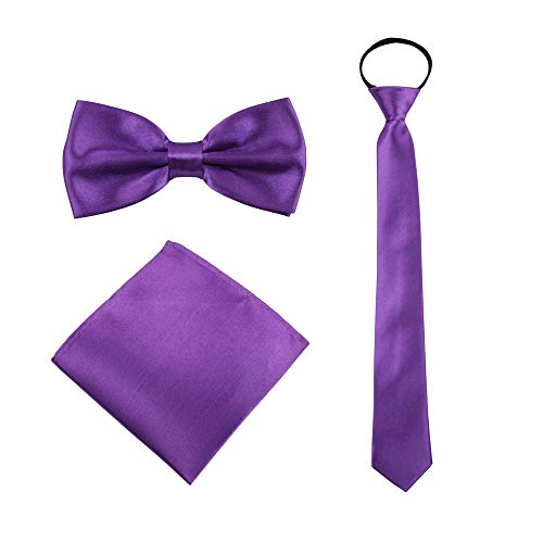 Boys Bow Tie Pocket Square Necktie - 3 Piece Set for Kids with Wedding Praty