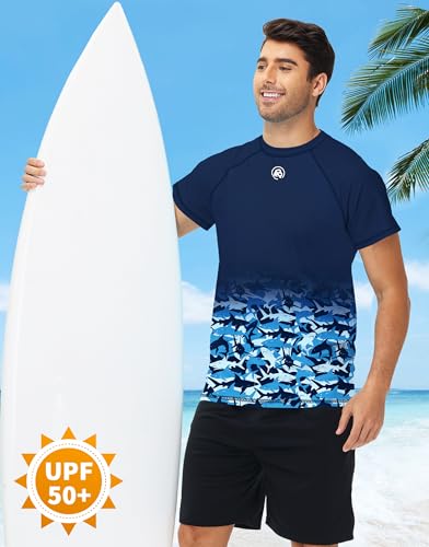 Image of AOBUTE Mens Swim Shirts Short Sleeve UPF 50+ Sun Shirt Quick Dry Rash Guard Fishing Swimming Shirt