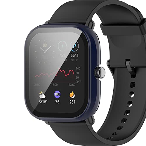 Miimall Funda Compatible con Amazfit GTS 2 Mini, con Protector de Pantalla Vidrio Templado, PC HD Anti-Scratch Protección Completo Carcasa para Amazfit GTS 2 Mini-Azul Cover