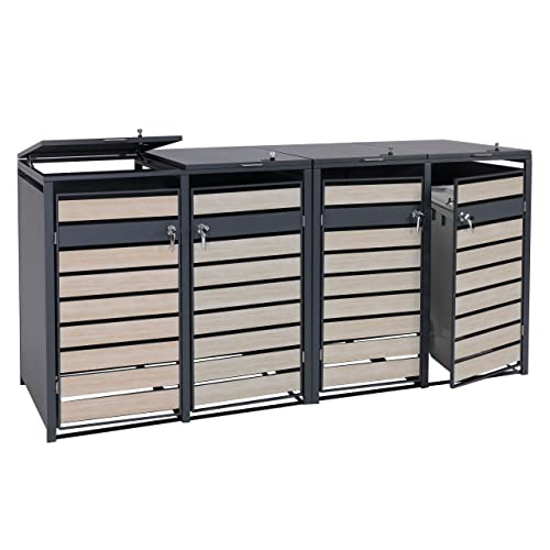4er Mülltonnenverkleidung HWC-J81, Mülltonnenbox, erweiterbar, Metall 100kg, anthrazit - Buche-Holzoptik Hellbraun