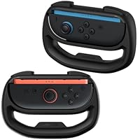 JSAUX Steering Wheels for Nintendo Switch 2 JoyCon Controller, Compatible with Mario Kart 9/8 Deluxe, Realistic Racing Experience with Comfortable Grip, Switch 2 JoyCon Controller Accessories–2X Black