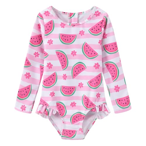 Image of Baby and Toddler Girls One Piece Rash Guard Swimsuits for Girls Long Sleeve Swim Shirts with Sun Protection