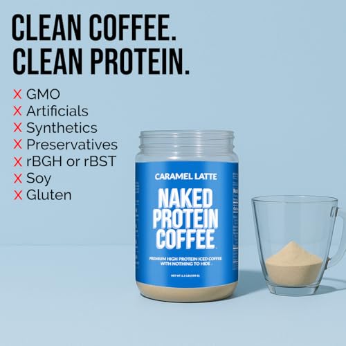Image of NAKED Caramel Latte Protein Coffee - Premium Colombian Iced Coffee Protein Shake Drink, Delicious Keto Friendly and Gluten Free, 17 Servings