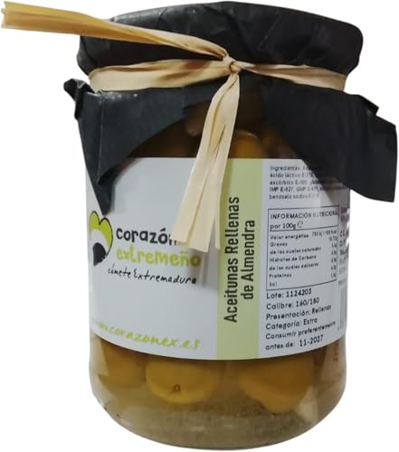 Aceitunas Rellenas de Almendra 250g – Aperitivo Gourmet Artesanal de Extremadura | Aceitunas Deshuesadas con Almendra Crujiente | Snack Premium para Tapas y Picoteo