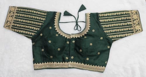 Image of Pujia Mills Women's Readymade Blouse Embroidery Multi Coding Gold Thread Indian Ethnic Designer Stitched Readymade Saree Half Sleeve Blouse for Women for Saree Lehenga Choli