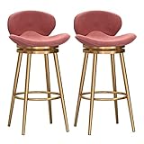 RiouPsithuric Juego de 2 taburetes de Bar giratorios de Terciopelo Rosa con Respaldo, Altura del Asiento de 75 cm y Patas de Metal Dorado, Ideales para Decorar cocinas, comedores e Islas.