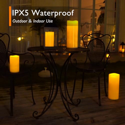 Image of Homemory Dark Ivory Flameless Candles, Waterproof, Remote Timer, 2 Pack | Large outdoor flameless candles, D5 inchxH12 inch, IPX5 waterproof, battery operated, outdoor lanterns, porch, patio, wedding decor