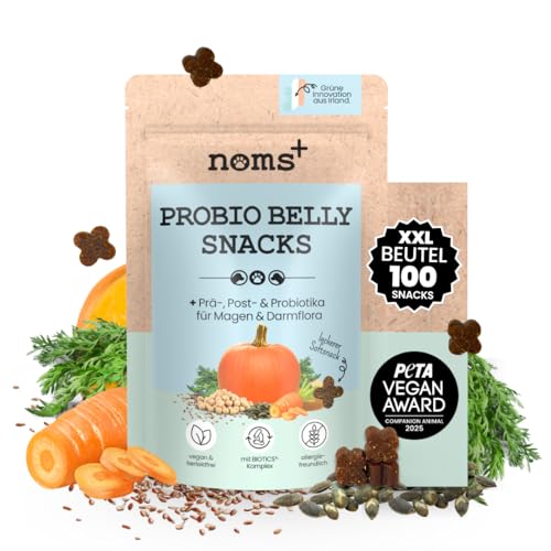noms+ Probio Belly Snacks für Hunde | bei Sodrennen, Grasfressen, Kotfressen & Verstopfung | Darmaufbau mit Probiotika BIOTICS³-Komplex | geeignet für Allergiker & Sensible Hunde | XXL-Beutel