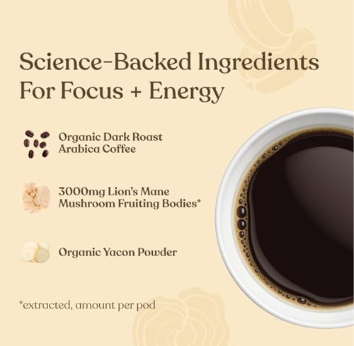 Four Sigmatic Mushroom Coffee K-Cups | Organic Dark Roast Coffee with Lion’s Mane Mushroom Powder & Yacon | Focus & Immune Support | Vegan & Keto | Sustainable Pods | 10 Count - Image 4