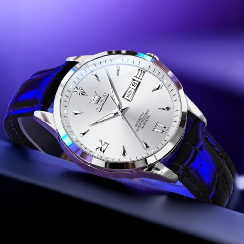 Image of OLEVS Men's Leather Analog Quartz Watch - Luxury Chronograph Wristwatch with Date, Waterproof, Luminous - Dress Style