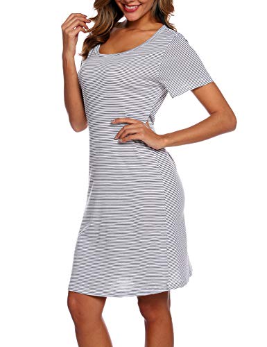 Enjoynight Women's Sleepwear Cotton Sleep Tee Short Sleeves Print Sleepshirt (X-Large, Line) #TOP2