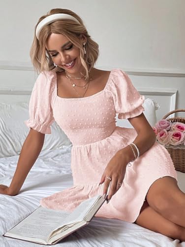 Image of Narecte Summer Dresses for Women 2026,Tie Backless Swiss Dot Mini Dress,Ruffle Hem Flowy Casual Dresses