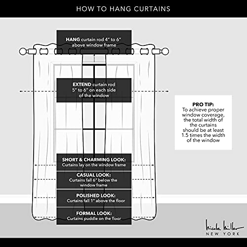 Nicole Miller New York Sawyer Cotton Blend Grommet Top Light Filtering Curtain Panels, 52"X63", White, Set Of 2 #TOP6