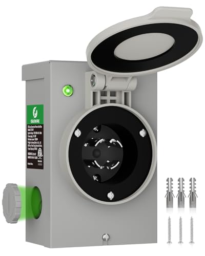 Islewire 30 Amp Generator Power Inlet Box Pre-drilled NEMA L14-30P Box for 4-Prong Generator Cord 125/250V 7500W Weatherproof NEMA 3R for Outdoor Use LED Indicator Emergency Ready ETL Listed