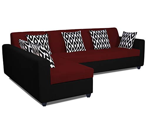 Image of Adorn India Rio Highback L Shape 6 Seater Sofa Set (Left Side Handle)(Maroon & Black)