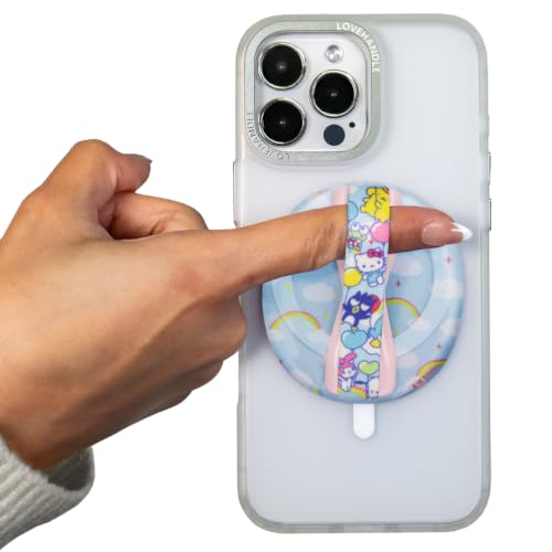 Image of LOVEHANDLE Universal Phone Grip for MagSafe - Removable Phone Holder Strap - Wireless Charging Friendly - Includes Metal Ring - Made in USA - Hello Kitty & Friends Balloons