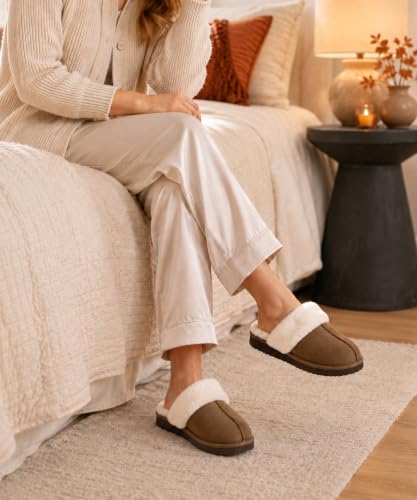 Image of Litfun Fuzzy Memory Foam Slippers for Women Indoor Outdoor House Shoes