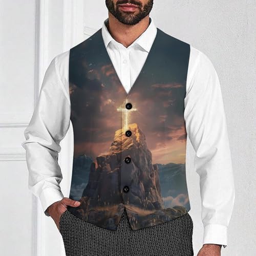 Jesus Crosss 3D Print Men's Suit Vests Business Formal Dress V-Neck Waistcoat Tops with 2 Pockets2