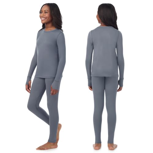 Image of Cuddl Duds Heavyweight 2 Piece Sets Base Layer Thermal Underwear for Girls | Winter Clothing, Fleece Lined Long Sleeve Top & Leggings, Soft Lounge Set for Cold Weather, Moisture Wicking Heat Retention