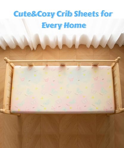 Image of Jersey Butterfly Crib Sheets for Baby Girls,52 inchx28 inchx8, 2 Pack,Pink Cute Kawaii Standard Oval /Retangle Fitted Crib Sheets for Toddler,Super Soft Breathable