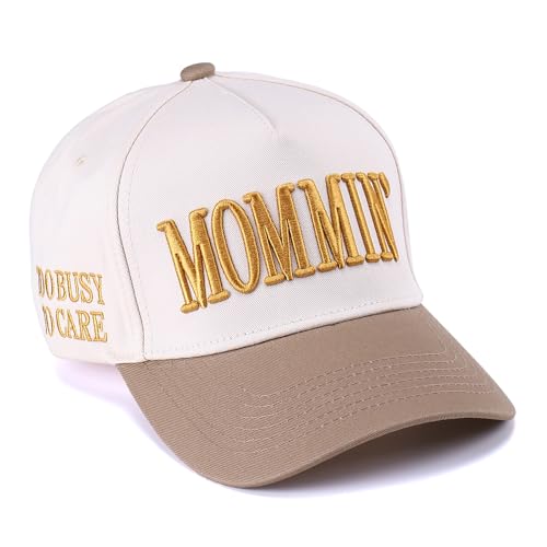 Image of Vintage Two-Tone Trucker Hat Adjustable Baseball Cap with Mommin Embroidery Ponytail Fit Unisex Outdoor Casual Headwear