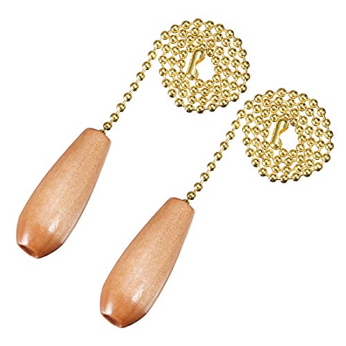 Image of uxcell Natural Finish Wooden Pendant 12 inch Polished Brass Finish Pull Chain for Lighting Fans Pack of 2