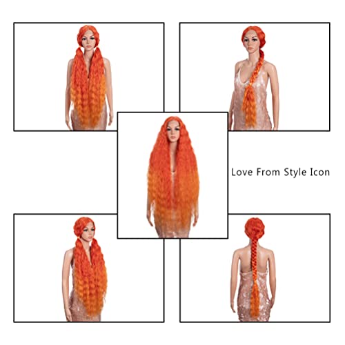 Style Icon 41” Lace Front Wigs Long Wavy Synthetic Wigs With Baby Hair Half Hand Tied 130% Density Wigs (41", T-Red/Orange) #TOP4