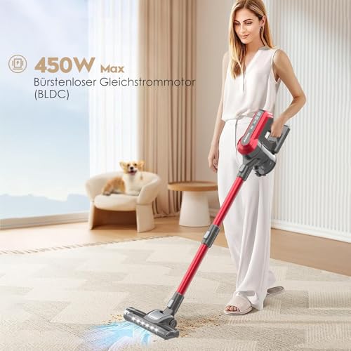 Akitas V10 Kabelloser Staubsauger 30V 450W Bis zu 50 Minuten Laufzeit 3 Saugstufen Hand- und Stielstaubsauger Bürstenloser Digitalmotor Wiederaufladbarer Lithium-Akku Ideal für Teppiche und Tierhaare - 2