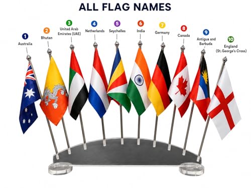 Image of The Flag Company International Desk Flag Set | 10 Country Flags (4 x 6 Inch) with Acrylic Base | Miniature World Table Flags for Offices, Schools, Conferences, Embassies & Cultural Events