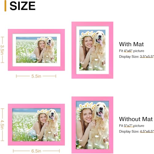 decorUhome 5x7 Picture Frame Set of 10, Display Photos 4x6 with Mat or 5x7 Unmatted for Picture Frames Collage Wall Decor, Pink