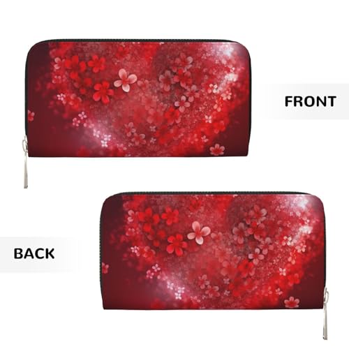 Valentine'S Day Red Heart Flower Leather Wallet For Women Girl, Zip Around Credit Card Holder Long Pu Wallet Clutch Purse Waterproof Travel Handbag2