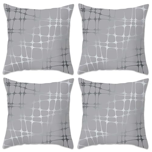 Betadistor Grey Cushion Covers 4 Pack Comfortable Decorative Silver Lines Pattern Throw Pillow Case Square Cushion Cover Pillowcase 45 x 45 cm Silver Lines 514-0296