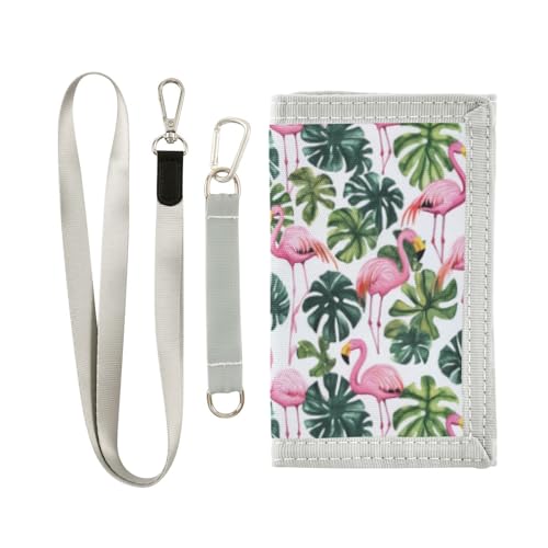 Wusikd Pink Flamingos Leaf Kids Wallet for Boys Girls Watercolor Toddler Trifold Wallet Novelty Wallet for Teens Women Men