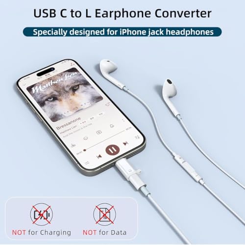 Image of Verilux Type C Earphone Converter with Lanyard Holes, Type C Male to L Female Aluminum Alloy Portable Audio Adapter for iPhone 17 /16 /15, Support Hands-Free Calling, Volume Control
