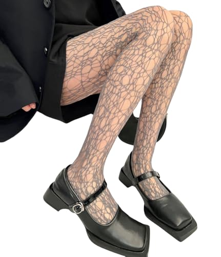Image of Mrotrida Women's Irregular Spider Web Tights Big Ripped Fishnet Halloween Witch Tights Stockings Gothic Distressed Leggings