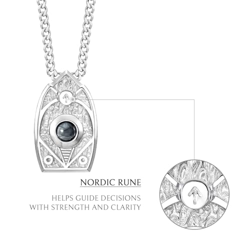 AWNL Men's Sterling Silver Pendant Necklace Hawk Eye Natural Gemstone Tiwaz Moving Ball Necklace with Stainless Steel Chain Gift for Men 24 Inch - Image 6