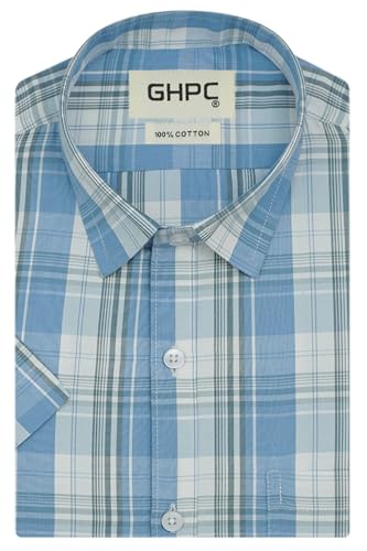 Image of GHPC 100% Cotton Checkered Half Sleeves Regular Fit Formal Shirt for Men