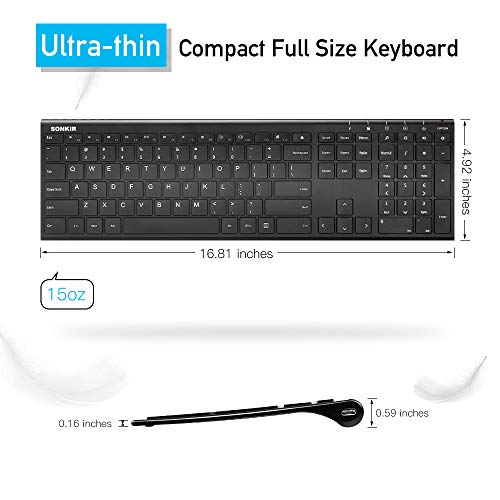 Sonkir Wireless Keyboard, 2.4GHz Ultra Thin Rechargeable Aluminum Full Size Wireless Keyboard - Thumbnail 4